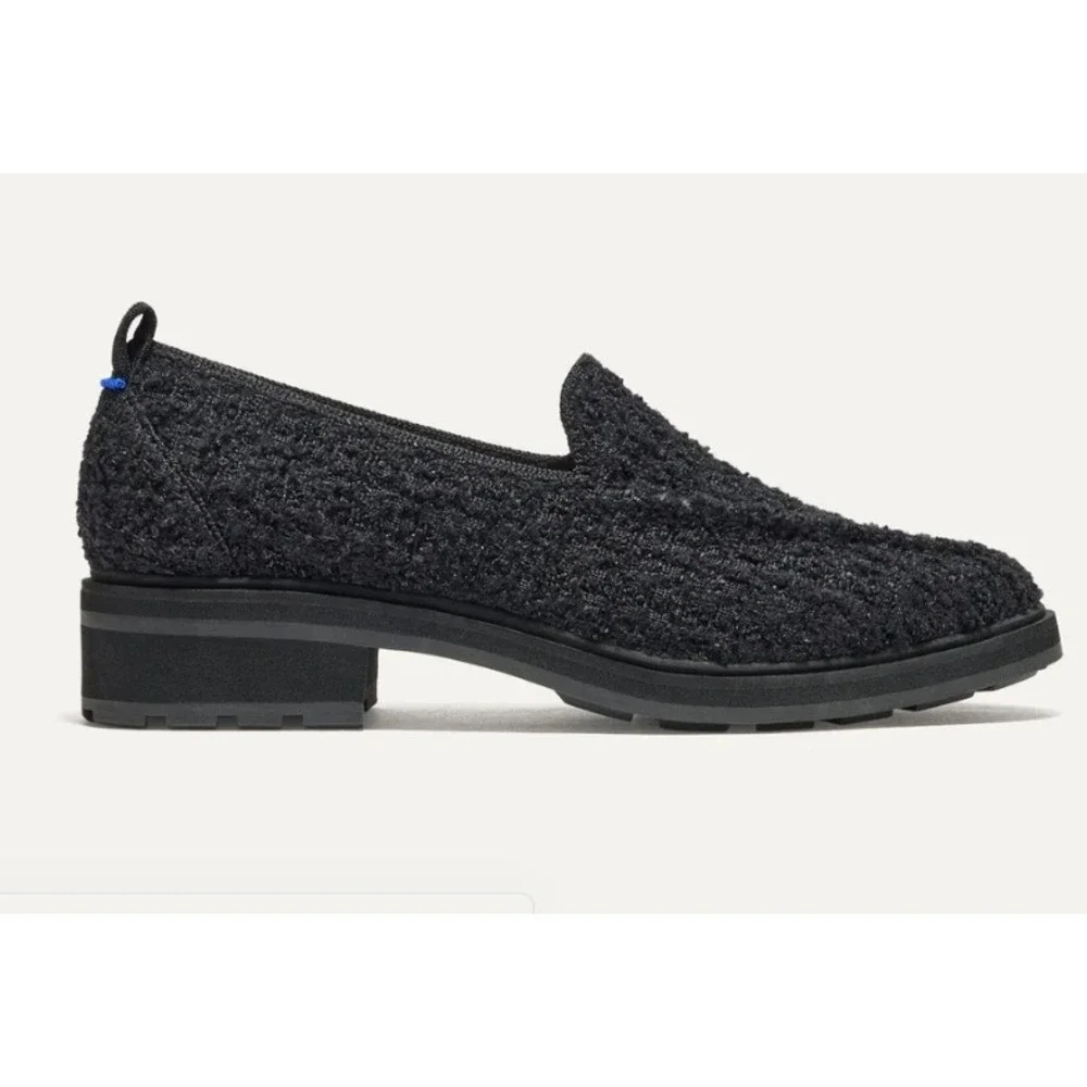 Rothy's The Lug Loafer Boucle Black Merino Wool Textured Knit‎ Size 8.5
